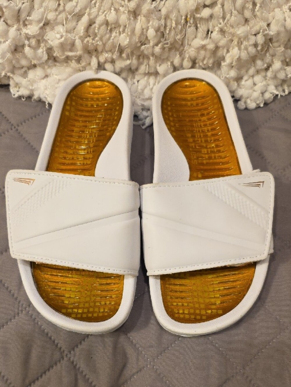 Copper Infused White Slide Sandals with Amber Footbed - Women - Picture 3 of 15
